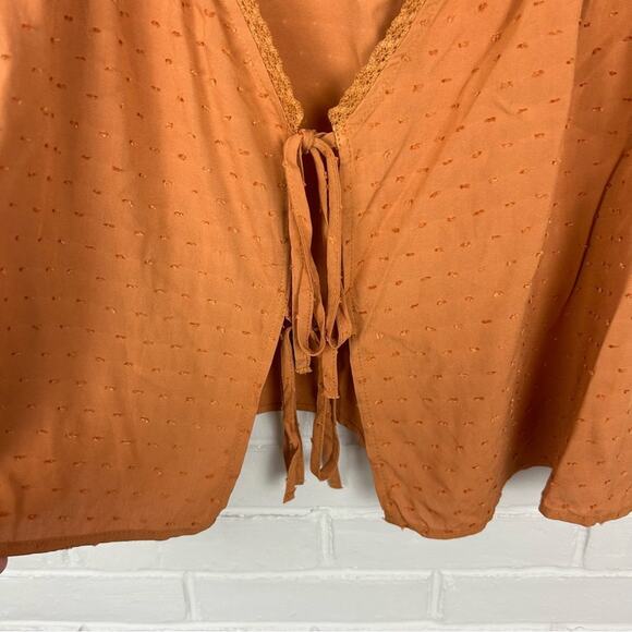 Shein Curve Plus Size Burnt Orange Tie Front Swiss Dot Blouse Top Size 2X - Picture 8 of 11